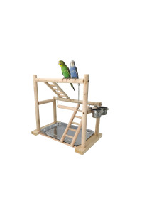 MINORPET Pet Bird Playpen, Wood Parrot Playstand Bird Playground Perch Gym Ladder with Toys Exercise Play, 2 Feeder Cups, Easy Assemble