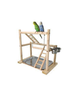 MINORPET Pet Bird Playpen, Wood Parrot Playstand Bird Playground Perch Gym Ladder with Toys Exercise Play, 2 Feeder Cups, Easy Assemble