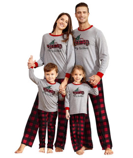 Iffei Matching Family Pajamas Sets Christmas Pjs Sleepwear Truck Print Top With Plaid Bottom Men: L