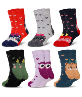 Eocom 6 Pairs childrens Winter Warm Wool Animal crew Socks Kids Boys girls Socks(4-7 Years,Heart Animal)