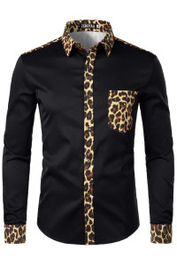 ZEROYAA Mens Hipster Leopard Design Slim Fit Long Sleeve Button Up Dress Shirts ZZcL55 Black XX-Large