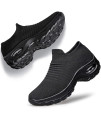 YHOON Womens Walking Shoes - Sock Sneakers Slip on Mesh Platform Air cushion Athletic Shoes Work Nurse comfortable Black 65