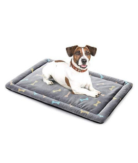 Allisandro Extra Softness Pet Dog Sleeping Kennel Bed Mat, Machine Washable Dryer Friendly and Non Slip Crate Mattress Cushion Pad Fluffy for Puppy Cat Kitten, Cute Grey Bone Design, 39 x 27 in