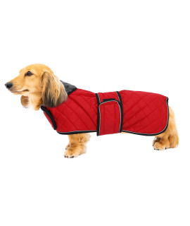 Warm Thermal Quilted Dachshund Coat, Dog Winter Coat With Warm Fleece Lining, Outdoor Dog Apparel With Adjustable Bands For Medium, Large Dog-Red-Xl