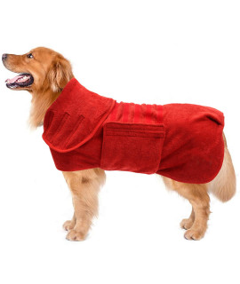 Dog Drying Coat Dressing Gown Towel Robe Pet Microfibre Super Absorbent Anxiety Relief Designed Puppy Fit For Xs Small Medium Large Dogs - Red - S
