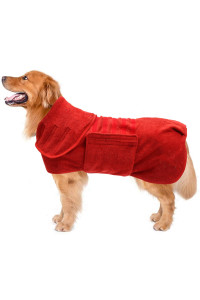 Dog Drying Coat Dressing Gown Towel Robe Pet Microfibre Super Absorbent Anxiety Relief Designed Puppy Fit For Xs Small Medium Large Dogs - Red - L