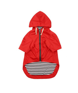 Dog Raincoat Waterproof Puppy Rain Jacket With Hood For Small Medium Dogs, Poncho With Reflective Strap, Storage Pocket And Harness Hole - Red - Xl