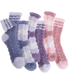 ANTSANg Womens Fuzzy Socks Fluffy Slipper cozy cabin Winter Soft Fleece Warm comfy Thick christmas gift Socks (Horizontal Bars(6 Pairs))