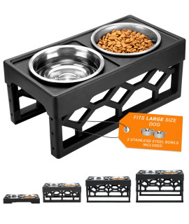 AVERYDAY Large Elevated Dog Bowls Holder with 2 Water Bowls, 4 Heights 2.9" 8.8" 10.7" 12.7" Dog Feeding Station, Adjustable Tall Raised Dog Food Bowls Stand for Medium Large Size Dogs