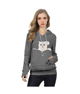 DUBUK Unisex Big Pouch Hoodie Long Sleeve Pet Dog Holder Carrier Sweatshirt Hooded Pocket Kangaroo Hoodie (Dark Grey, 4XL)
