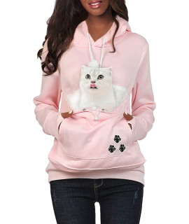 DUBUK Unisex Big Pouch Hoodie Long Sleeve Pet Dog Holder carrier Sweatshirt Hooded Pocket Kangaroo Hoodie (Pink, 4XL)