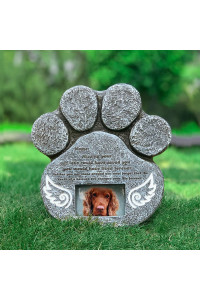 Re-call Pet Tombstone Dog Paw Shape Engraved Angel Wings Dog Memorial Stone with Waterproof Photo Bag in Lawn and garden(Angel Monument)