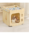S-Lifeeling Wooden Cat House Rabbit Hideout with Hammock Stackable Collapsible Cat Kity Cube Room Splicing Bunny Cat Climbing Combination