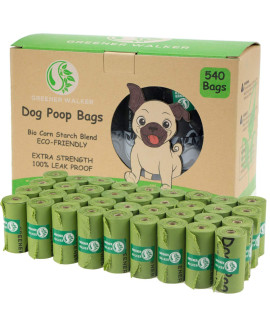 Greener Walker Poop Bags for Dog Waste-540 Bags,Extra Thick Strong 100% Leak Proof Biodegradable Dog Waste Bags (Green)