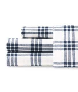 Eddie Bauer - Full Sheets, cotton Percale Bedding Set, crisp cool Home Decor (Navy Plaid, Full)