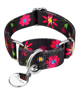 Dazzber Puppy Dog collar Floral Print Martingale collar No Pull Pet collar, Heavy Duty Adjustable Dog collar, Extra Small, Neck 8 Inch -11 Inch, Sun Flower (Black)