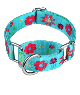 Dazzber Puppy Dog Collar Floral Print Martingale Collar - No Pull Pet Collar, Heavy Duty Adjustable Dog Collar, Extra Small, Neck 8 Inch -11 Inch, Sun Flower (Teal)