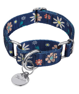 Dazzber Martingale Collar Floral Print Puppy Dog Collar - No Pull Pet Collar, Heavy Duty Adjustable Dog Collar, Small, Neck 10 Inch -15 Inch, Elegant Flowers (Dark Blue)