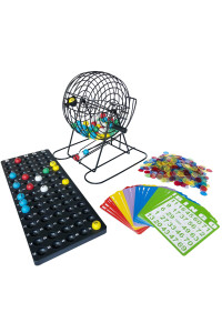 Yuanhe complete Jumbo Bingo game Set-11 Inch Tall Metal cage with calling Board, 78 Bingo Balls, 500 Bingo chips,100 Bingo cards for Large group games A