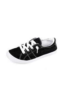 Womens Slip On canvas Sneaker Low Top casual Walking Shoes classic comfort Flat Fashion Sneakers (Black 07)