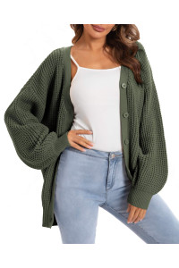 QUALFORT Womens Solid Soft Stretch Soft Knit cardigan Sweater green XX-Large