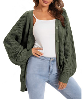 QUALFORT Womens Solid Soft Stretch Soft Knit cardigan Sweater green XX-Large