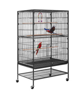 VIVOHOME 53 Inch Wrought Iron Large Bird Cage with Rolling Stand for Parrots Conures Lovebird Cockatiel Parakeets Black