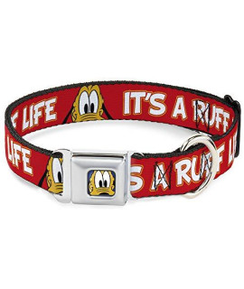 Dog Collar Seatbelt Buckle Pluto 2 Pose Its A Ruff Life Red Yellow White 18 to 32 Inches 1.5 Inch Wide