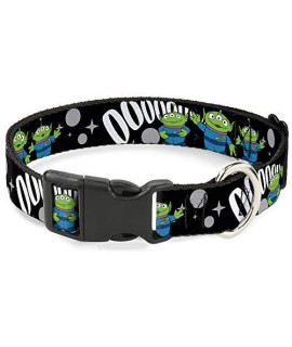 Buckle Down Dog Collar Plastic Clip Toy Story 3 Aliens Ooooohhh Black White Gray 13 to 18 Inches 1.5 Inch Wide