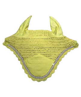 Horse Ear Net Bonnets/Fly Veil with Scalloped Edge and Rope and Bling Trim (Lemon Yellow & Light Silver Rope)