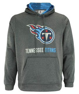 Zubaz NFL Mens Heather grey Fleece Hoodie With Static colored Hood, Pro Football Hoodie, Tennessee Titans, LARgE