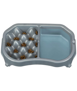 Neater Pet Brands - Neater Slow Feeder - Fun, Healthy, Stress Free Dog Bowl Helps Stop Bloat Prevents Obesity Improves Digestion (Double Diner, Silver Metallic)