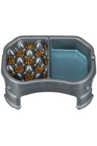 Neater Pet Brands - Neater Raised Slow Feeder Dog Bowl - Elevated and Adjustable Food Height - (Double Diner, Gunmetal)