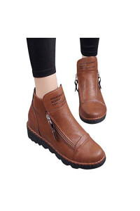 Women's Bootie Flat,Fashion Casual Zipper Single Shoes Plus Size Soft Sole Non-Slip Booties Students Running Shoes Brown