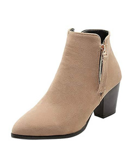 Frunalte Women Shoes Fashion Retro Womens Flats Comfortable Low-Heeled Non-Slip Shoe Short Ankle Boot Beige
