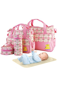 5PcS Diaper Bag Tote Set - Baby Bags for Mom (Pink)