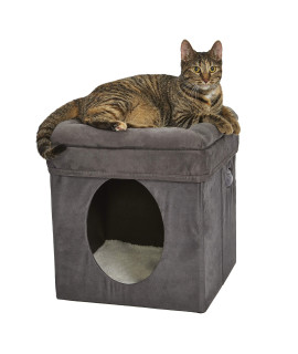 New World Cat Cube with Cat Bed Topper, 15.5L x 15.5W x 16.5H, Gray