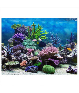Aquarium Fish Tank Poster Underwater Marine Coral Background Poster Thicken PVC Adhesive Fish Tank Backdrop Static Cling(122 * 61cm)