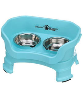 Neater Feeder Deluxe with Leg Extensions for Cats - Mess Proof Pet Feeder with Stainless Steel Food & Water Bowls - Drip Proof, Non-Tip, and Non-Slip - Aquamarine