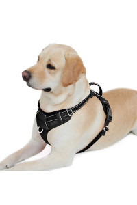 BARKBAY No Pull Dog Harness Front Clip Heavy Duty Reflective Easy Control Handle for Large Dog Walking with ID tag Pocket(Black,L)