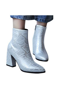 Women's Flat Leather Booties, Casual Solid Color Retro Lace up Boots Side Zipper Round Toe Shoe Slouch Boots White
