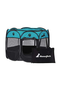 XianghuangTechnologyPet Portable Foldable Playpen, Dog/Cat/Puppy Exercise Pen Kennel, Removable Mesh Shade Cover (Blue)