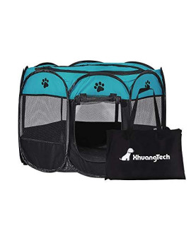XianghuangTechnologyPet Portable Foldable Playpen, Dog/Cat/Puppy Exercise Pen Kennel, Removable Mesh Shade Cover (Blue)