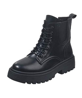Women's Military Boots Lace Up Short Ankle Boot Fashion Leather Thick Bottom Ladies Shoes