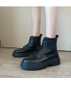 Women's Military Boots Lace Up Short Ankle Boot Fashion Leather Thick Bottom Ladies Shoes