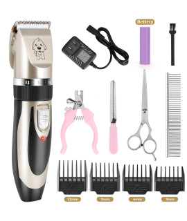 Dog Clippers, Low Noise Pet Clippers Rechargeable Dog Trimmer Cordless Pet Grooming Tools Kit Professional Dog Hair Trimmer with Comb Guides Nail Kits for Dogs Cats & Other Hairy Animals