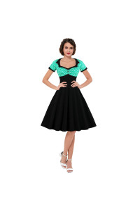 KILLREAL Womens Vintage Style 1950s Retro Short Sleeve Polka Dot Printed Swing cocktail Dress Black X-Large
