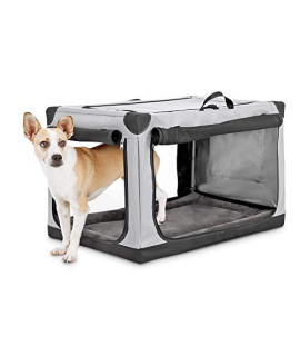 Animaze Portable Canvas Light Grey Dog Crate, 30", Medium