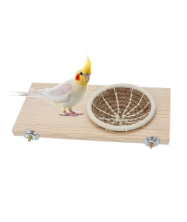 Wontee Bird Perch Stand with Nest Bird Breeding Nest Bed Wooden Platform for Budgies Parakeets Cockatiels Conures (M)
