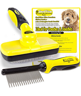 ShedTitan Self cleaning Slicker Brush & Dematting Pet comb Value Kit - Easy, Ideal Slicker Brush for Dogs, goldendoodles, Poodles, cats - Detangler comb Removes Mats from Matted Hair, Fur for Dog, cat
